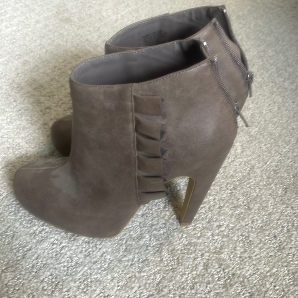 Taupe suede high heel ankle boots